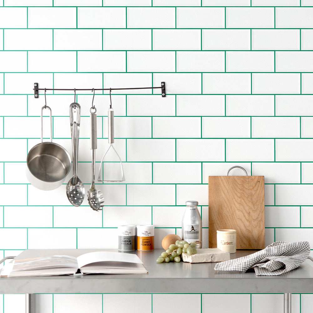 はがせる壁紙 のりなしタイプ What's poppin? メトロタイル カラージョイント (49cm×2.5mサイズ) フレッシュミント