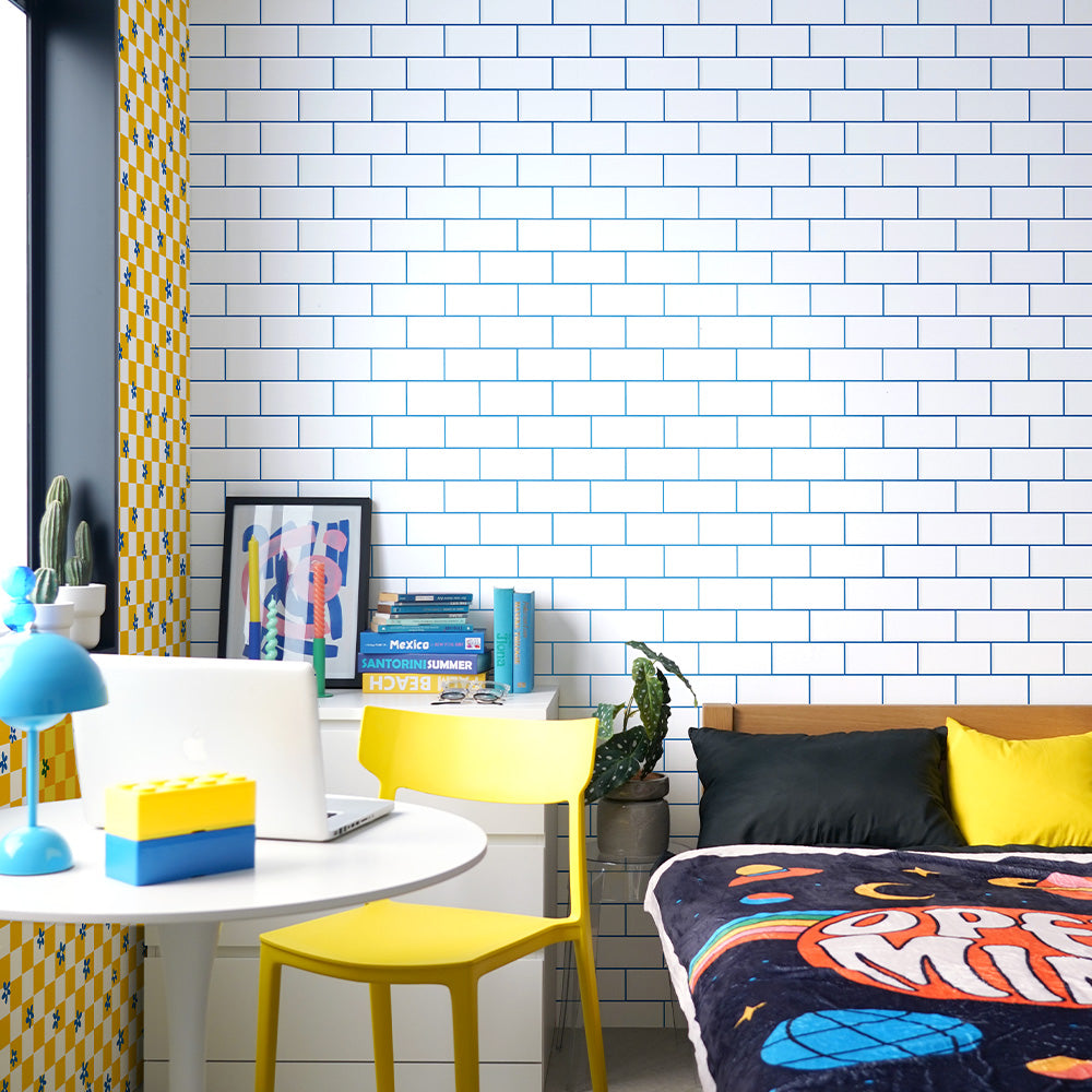 はがせる壁紙 のりなしタイプ What's poppin? メトロタイル カラージョイント (49cm×3mサイズ) ナイトプール