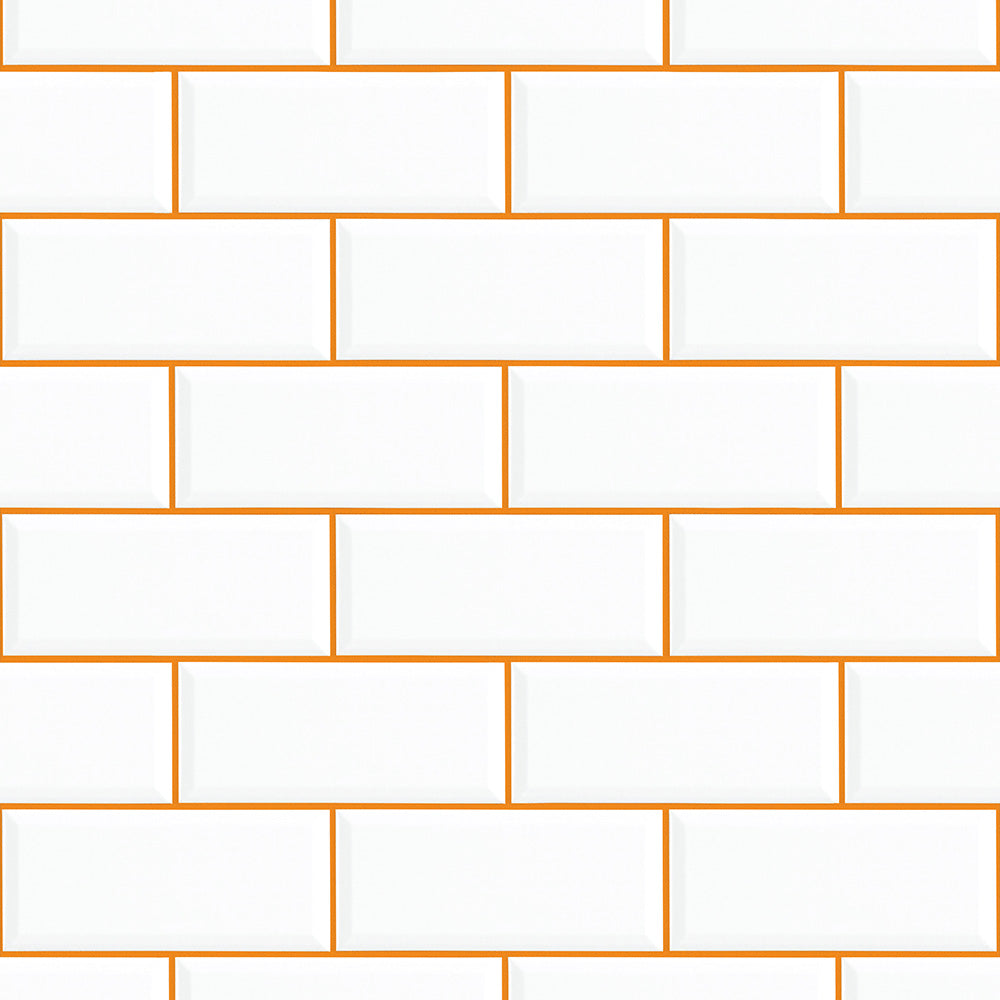 はがせる壁紙 シールタイプ What's poppin? メトロタイル カラージョイント (49cm×3mサイズ) ポッピングオレンジ