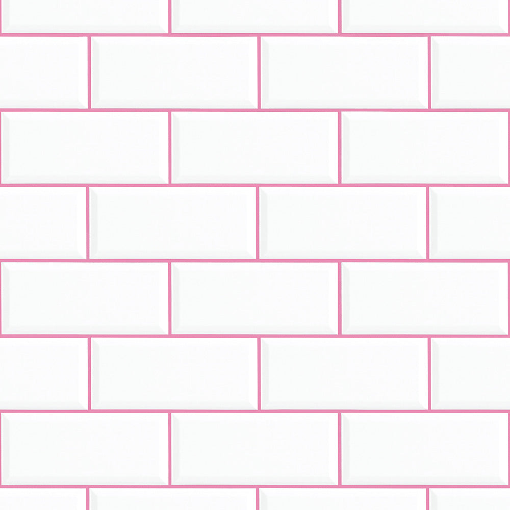 はがせる壁紙 シールタイプ What's poppin? メトロタイル カラージョイント (49cm×3mサイズ) キャンディピンク