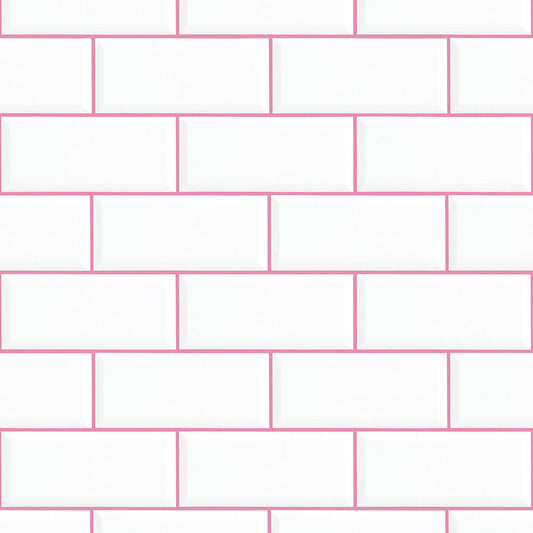 【サンプル】はがせる壁紙 のりなしタイプ What's poppin? メトロタイル カラージョイント キャンディピンク