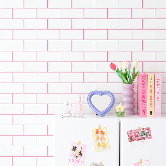 はがせる壁紙 のりなしタイプ What's poppin? メトロタイル カラージョイント (49cm×3mサイズ) キャンディピンク