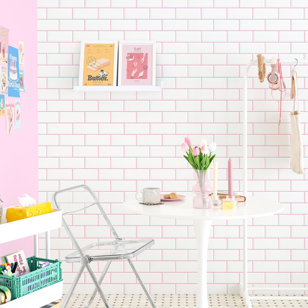 はがせる壁紙 のりなしタイプ What's poppin? メトロタイル カラージョイント (49cm×2.5mサイズ) ピーチシフォン