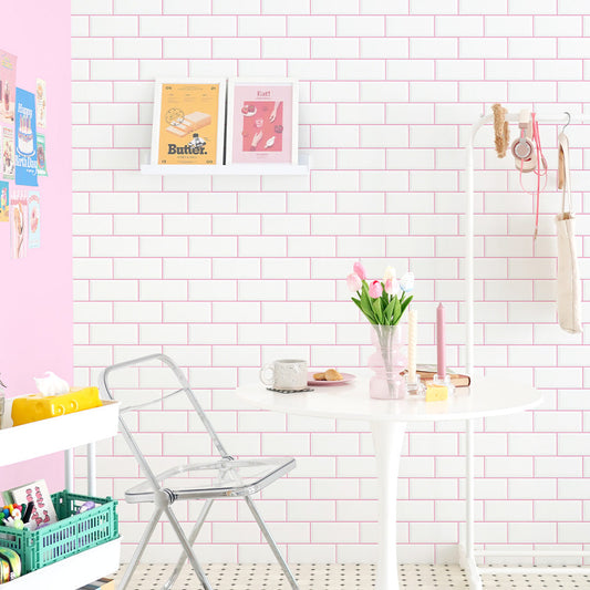 はがせる壁紙 のりなしタイプ What's poppin? メトロタイル カラージョイント (49cm×3mサイズ) ピーチシフォン