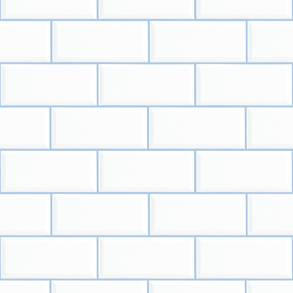 はがせる壁紙 のりなしタイプ What's poppin? メトロタイル カラージョイント (49cm×3mサイズ) シュガーブルー