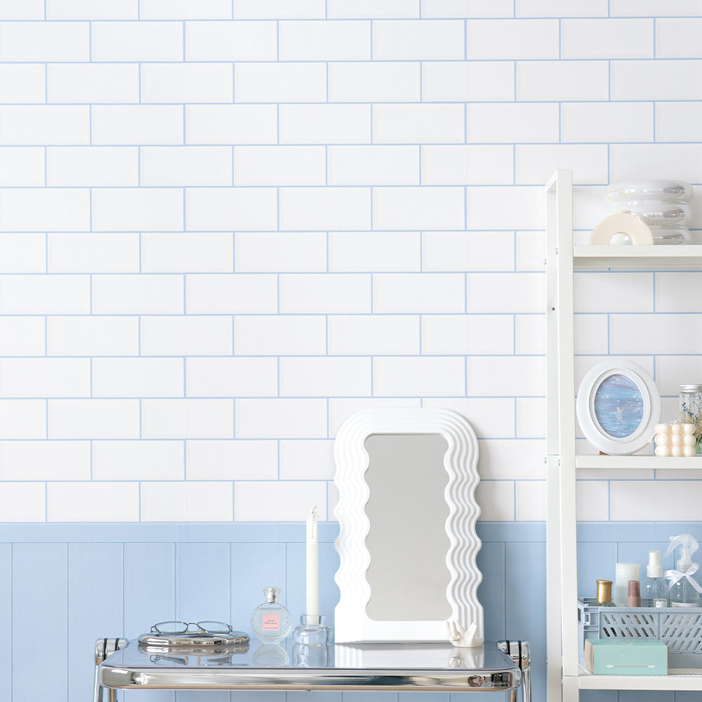 はがせる壁紙 のりなしタイプ What's poppin? メトロタイル カラージョイント (49cm×3mサイズ) シュガーブルー