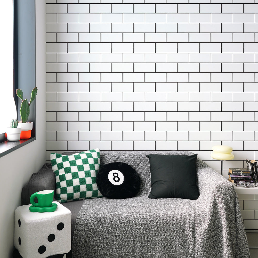 はがせる壁紙 のりなしタイプ What's poppin? メトロタイル カラージョイント (49cm×3mサイズ) モードブラック