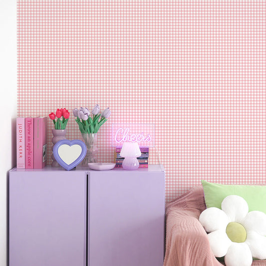 はがせる壁紙 のりなしタイプ What's poppin? ピクニックギンガム (49cm×2.5mサイズ) ストロベリーボンボン