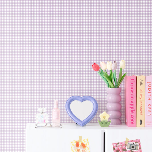 はがせる壁紙 のりなしタイプ What's poppin? ピクニックギンガム (49cm×3mサイズ) キャンディライラック