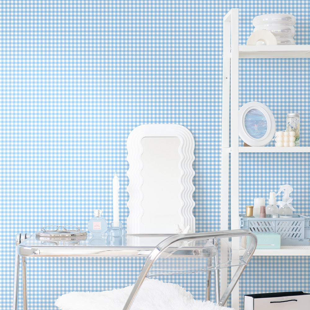 はがせる壁紙 のりなしタイプ What's poppin? ピクニックギンガム (49cm×2.5mサイズ) ブルースカッシュ
