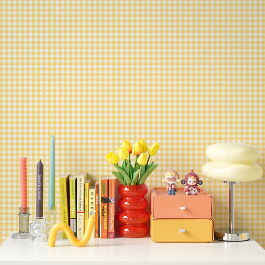はがせる壁紙 のりなしタイプ What's poppin? ピクニックギンガム (49cm×3mサイズ) サンシャインレモネード