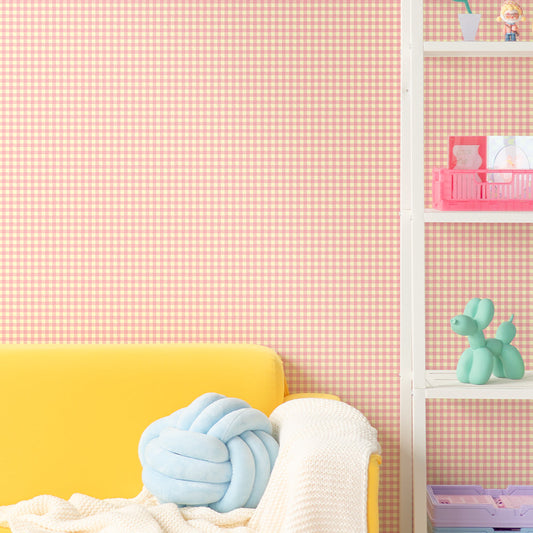 はがせる壁紙 のりなしタイプ What's poppin? ピクニックギンガム (49cm×2.5mサイズ) トゥインクルピーチ