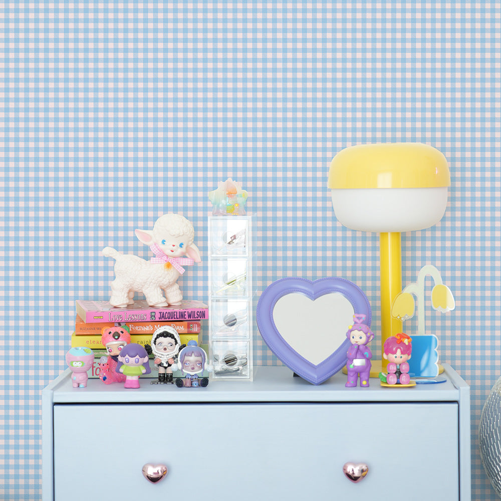 はがせる壁紙 のりなしタイプ What's poppin? ピクニックギンガム (49cm×3mサイズ) ブルーベリーチュー