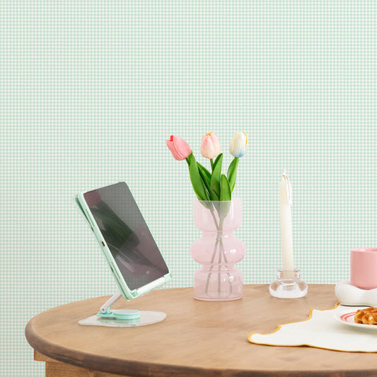 はがせる壁紙 のりなしタイプ What's poppin? ピンクニックギンガムmini (49cm×2.5mサイズ) クリアミント