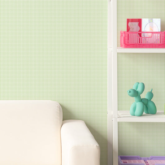 はがせる壁紙 のりなしタイプ What's poppin? ピンクニックギンガムmini (49cm×3mサイズ) グリーンウィンク