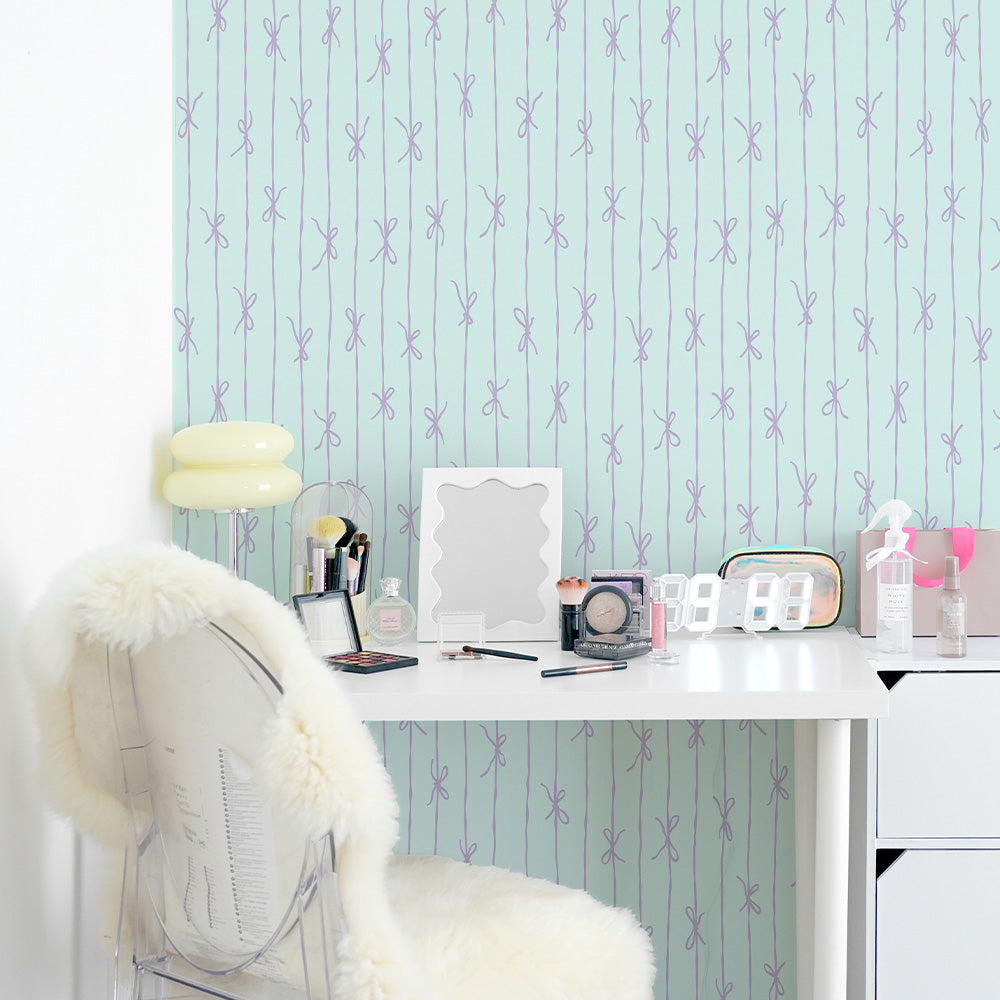 はがせる壁紙 のりなしタイプ What's poppin? リボンストライプ カラフル (49cm×3mサイズ) パープルスカッシュ