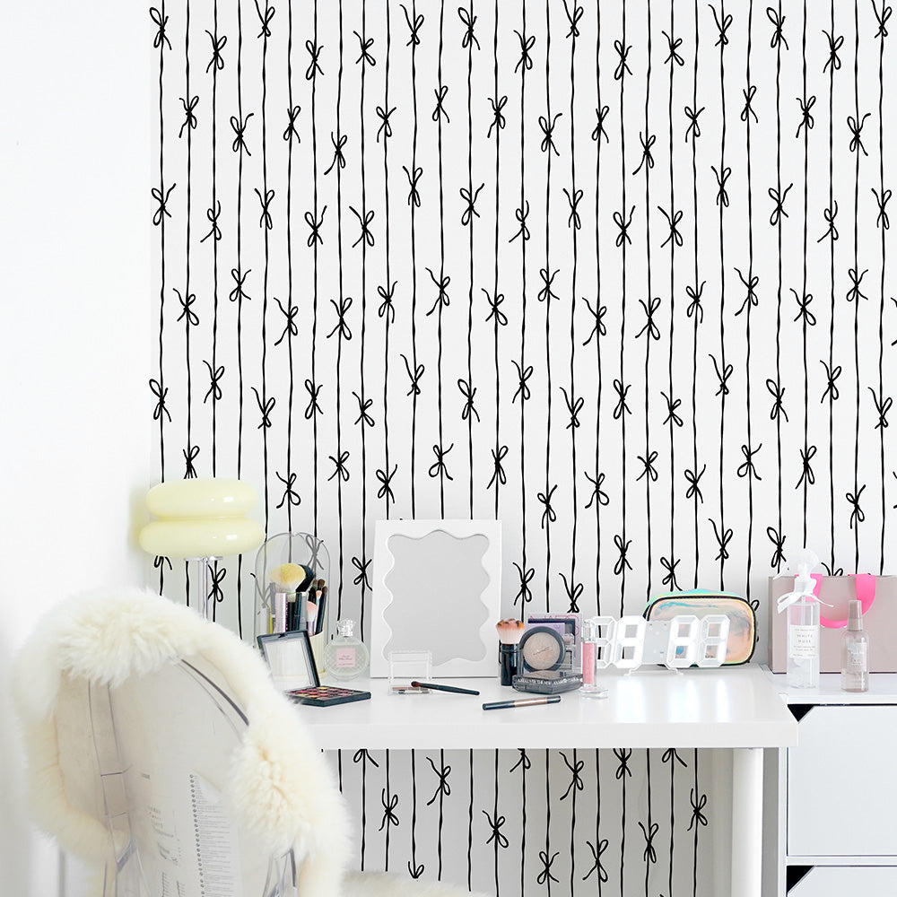 はがせる壁紙 のりなしタイプ What's poppin? リボンストライプ ナチュラル (49cm×3mサイズ) ノワール