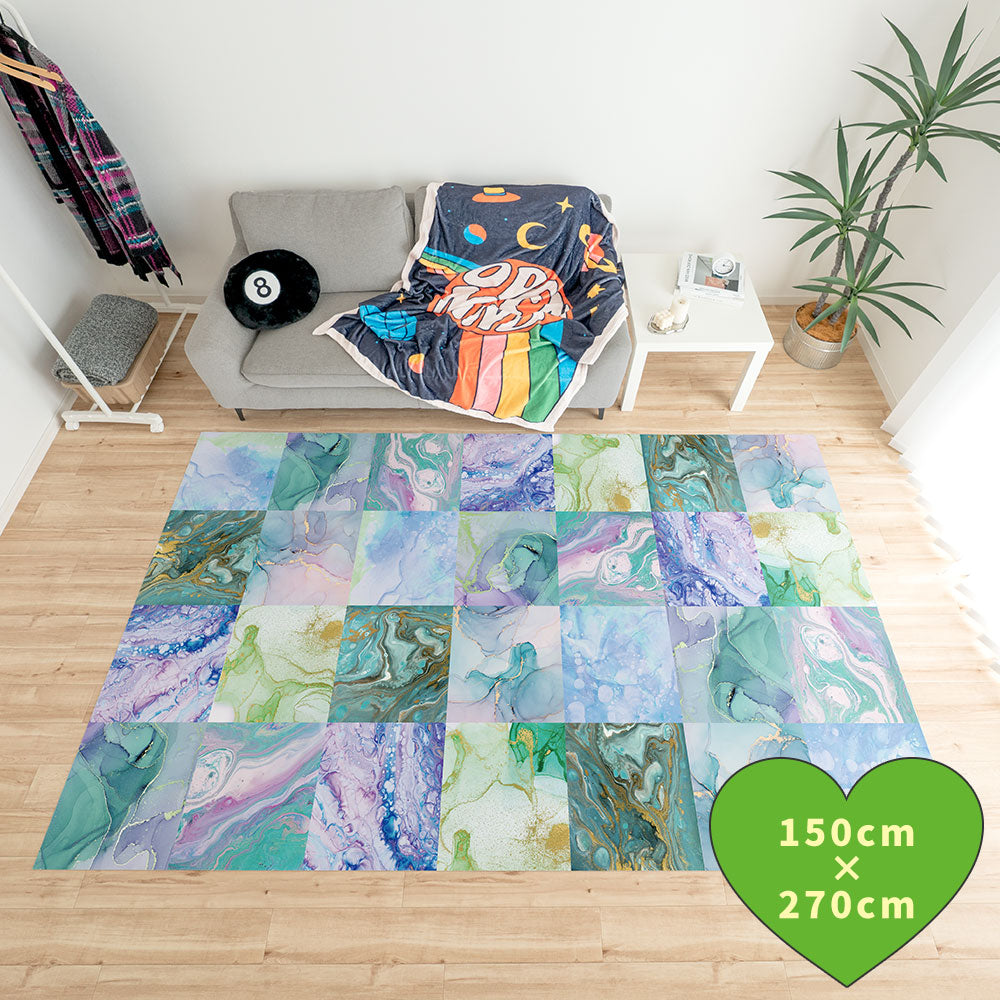 拭けるラグ 「Sheete me ! (シーテミー)」 150cm×270cm カラースプラッシュ ミントブリーズ What's poppin?