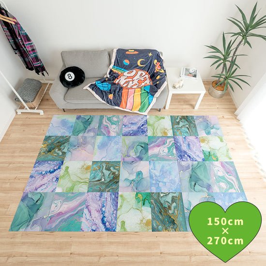 拭けるラグ 「Sheete me ! (シーテミー)」 150cm×270cm カラースプラッシュ ミントブリーズ What's poppin?