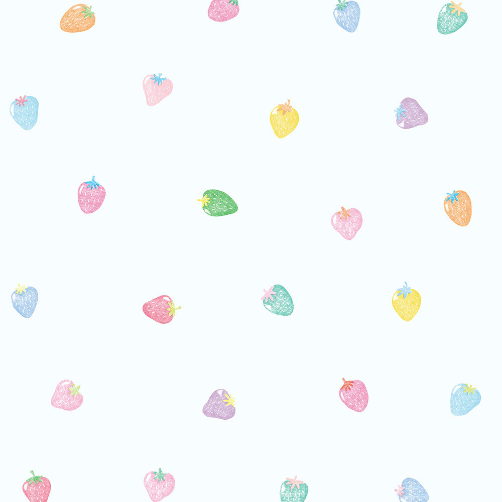 貼りやすいフリース壁紙 のりなしタイプ What's poppin? ストロベリードロップ レインボーベリー / ブルー
