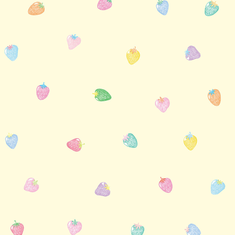 貼りやすいフリース壁紙 のりなしタイプ What's poppin? ストロベリードロップ レインボーベリー / イエロー