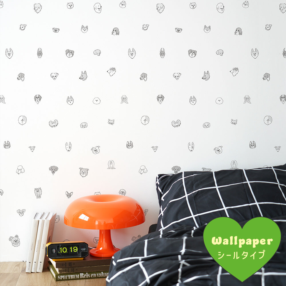 はがせる壁紙 シールタイプ What's poppin? Doggy’s Collection (49cm×2.5mサイズ) Faceful Friends モノクロ
