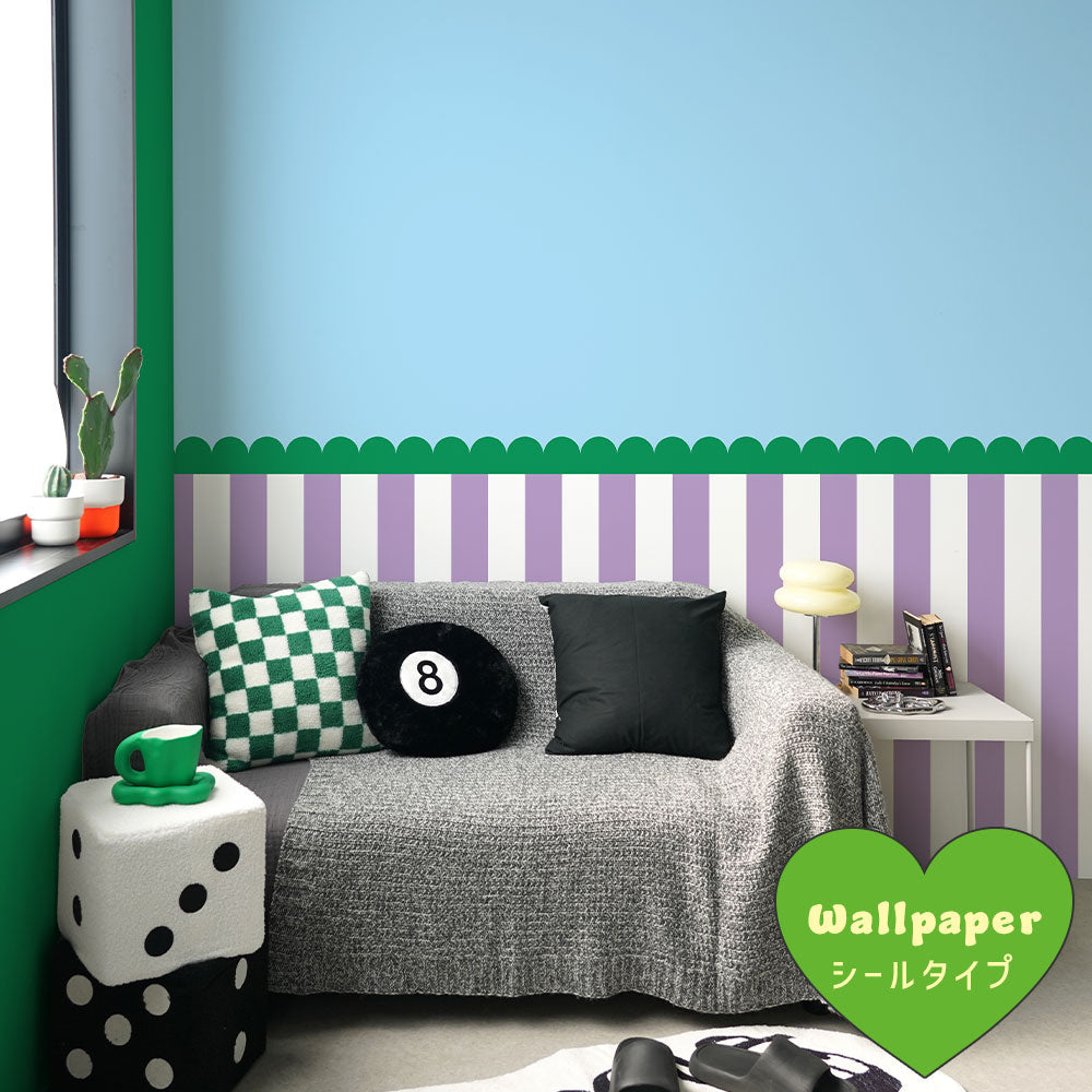 はがせる壁紙 シールタイプ What's poppin? ジェリーストライプ ソーダミックス（スカラップ）