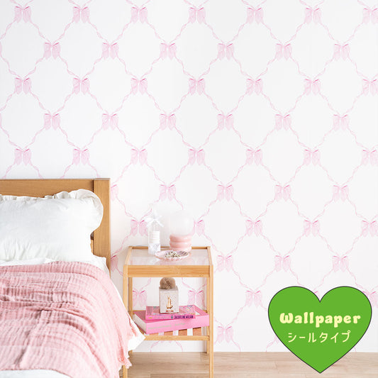 はがせる壁紙 シールタイプ What's poppin? ルルリボン (49cm×2.5mサイズ) ピンクティント