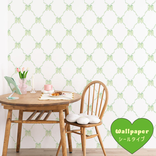 はがせる壁紙 シールタイプ What's poppin? ルルリボン (49cm×2.5mサイズ) ミントシャワー