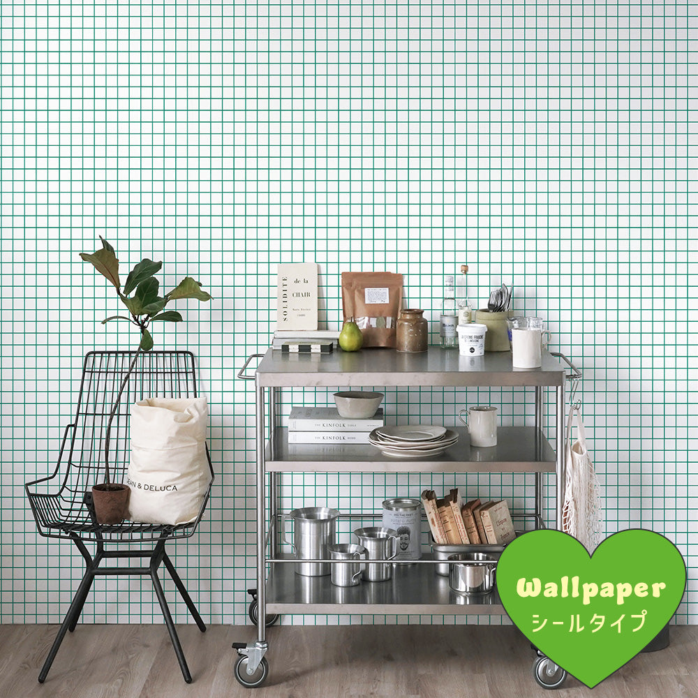 はがせる壁紙 シールタイプ What's poppin? ミニスクエアタイル カラージョイント (49cm×2.5mサイズ) フレッシュバジル