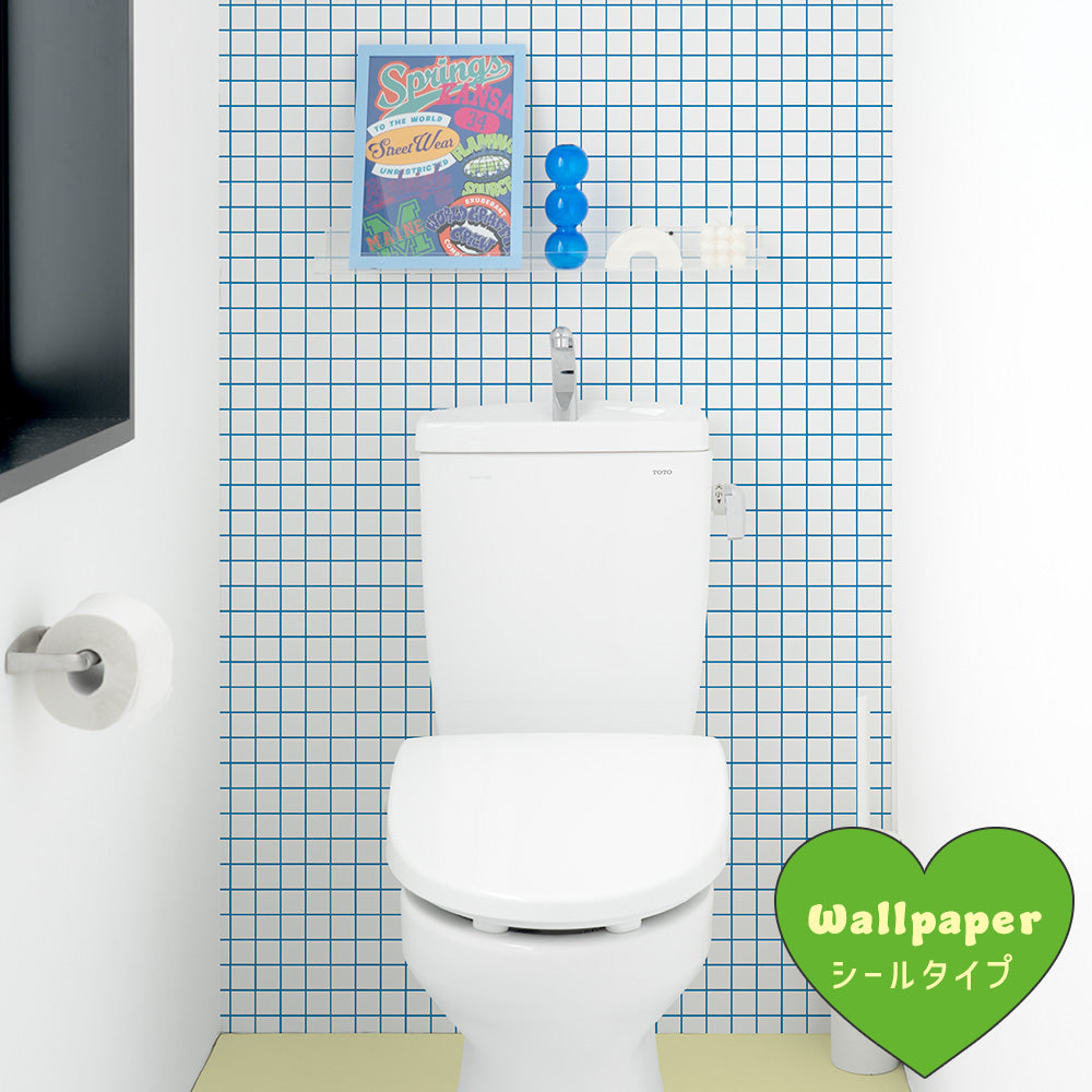 はがせる壁紙 シールタイプ What's poppin? ミニスクエアタイル カラージョイント (49cm×3mサイズ) アイシーブルー