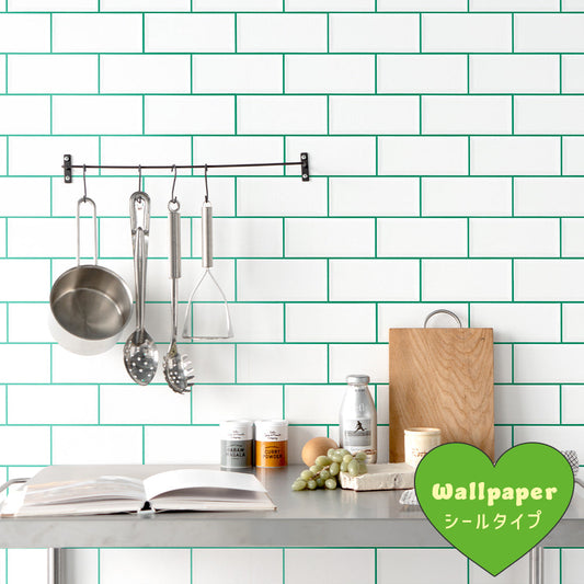 はがせる壁紙 シールタイプ What's poppin? メトロタイル カラージョイント (49cm×2.5mサイズ) フレッシュミント