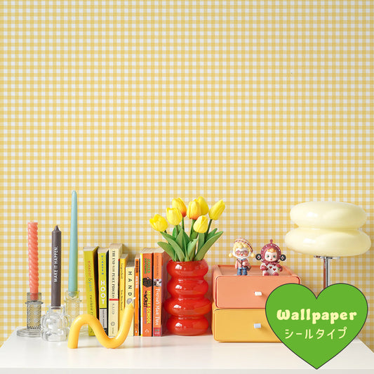 はがせる壁紙 シールタイプ What's poppin? ピクニックギンガム (49cm×3mサイズ) サンシャインレモネード
