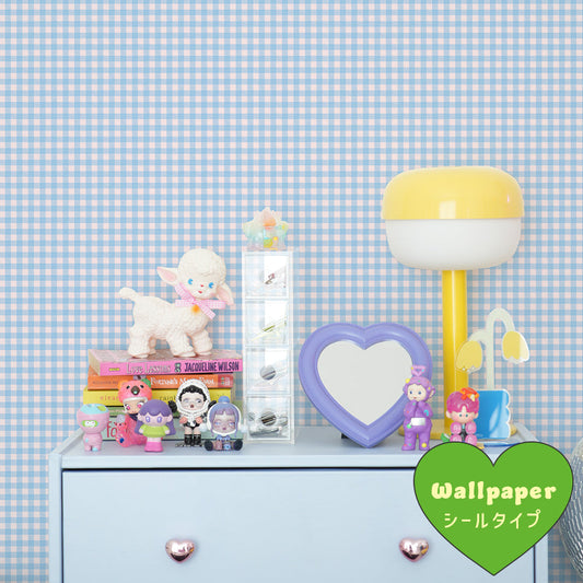 はがせる壁紙 シールタイプ What's poppin? ピクニックギンガム (49cm×2.5mサイズ) ブルーベリーチュー