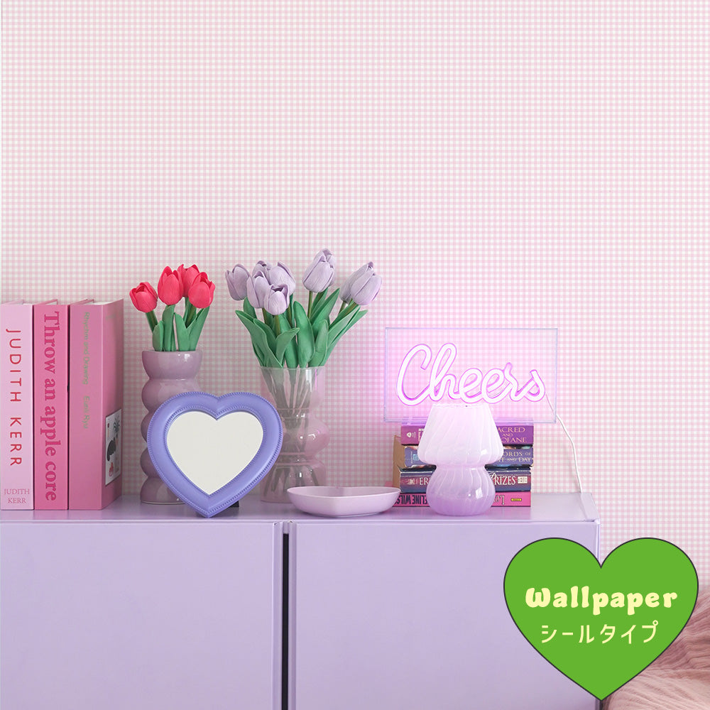 はがせる壁紙 シールタイプ What's poppin? ピンクニックギンガムmini (49cm×3mサイズ) ピンクメロディ
