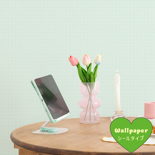 はがせる壁紙 シールタイプ What's poppin? ピンクニックギンガムmini (49cm×2.5mサイズ) クリアミント