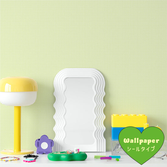 はがせる壁紙 シールタイプ What's poppin? ピンクニックギンガムmini (49cm×3mサイズ) ピクニックグリーン