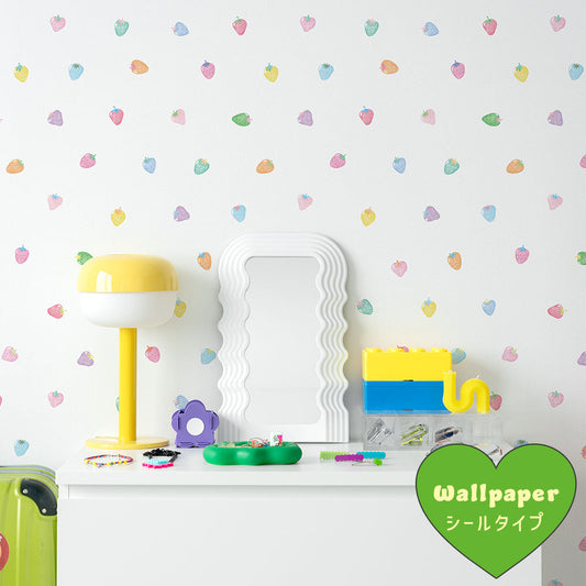 はがせるフリース壁紙 シールタイプ What's poppin? ストロベリードロップ レインボーベリー / ホワイト