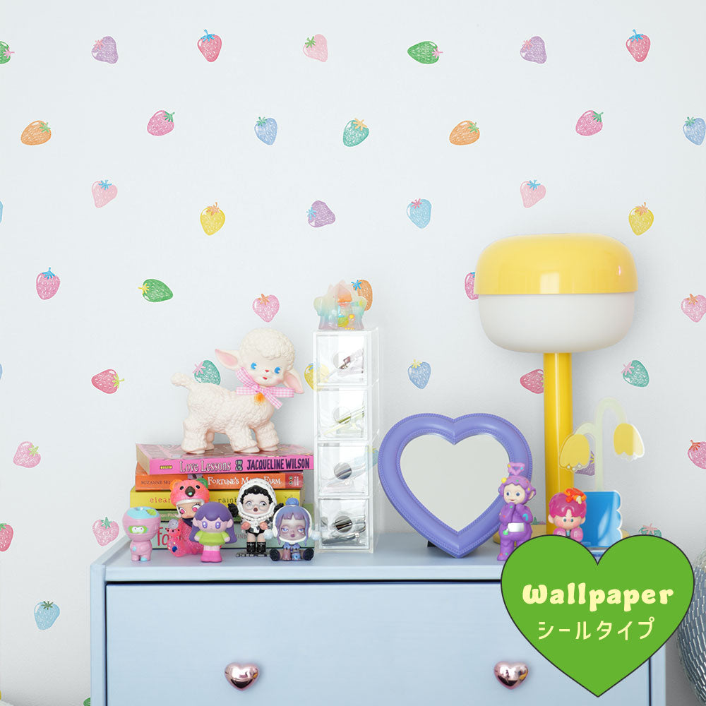はがせるフリース壁紙 シールタイプ What's poppin? ストロベリードロップ レインボーベリー / ブルー