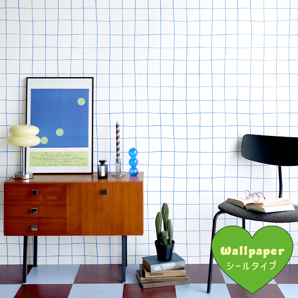 2色のクッションフロアタイルが使用されたWavy Grid（ブルー）の施行画像