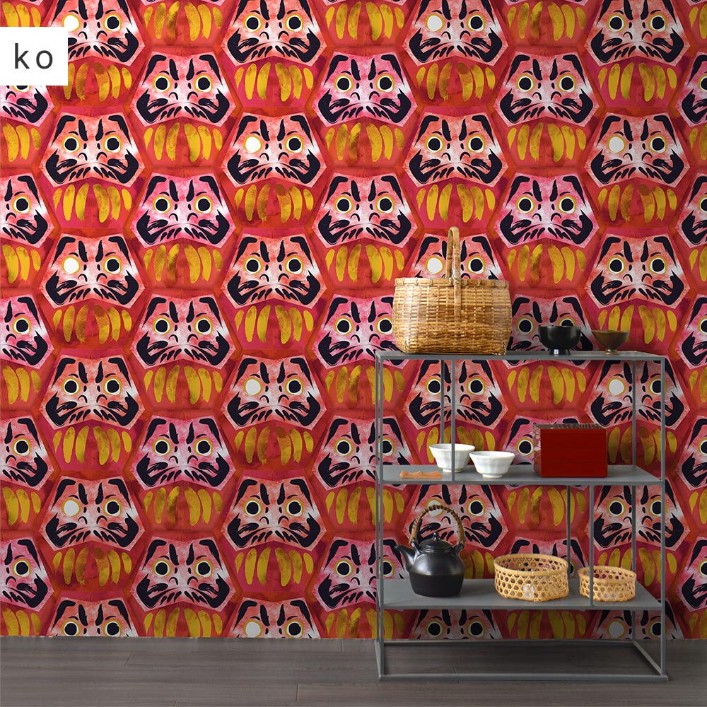 はがせる壁紙 のりなしタイプ WALLTZ ウォルツ ハシジュンコ Daruma kikko ko NWZ-DKKO (49cm×2.5mサイズ)