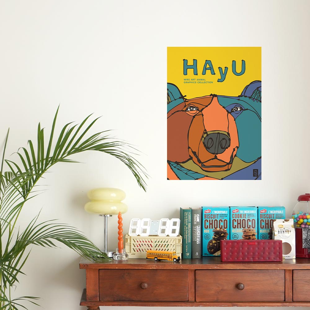 貼ってはがせる アートポスター A2サイズ ウォールステッカー WALLTZ ウォルツ HAyU 小川学 HAyU ANIMAL ART POSTER Multi color グリズリー TWZ-HYAP03