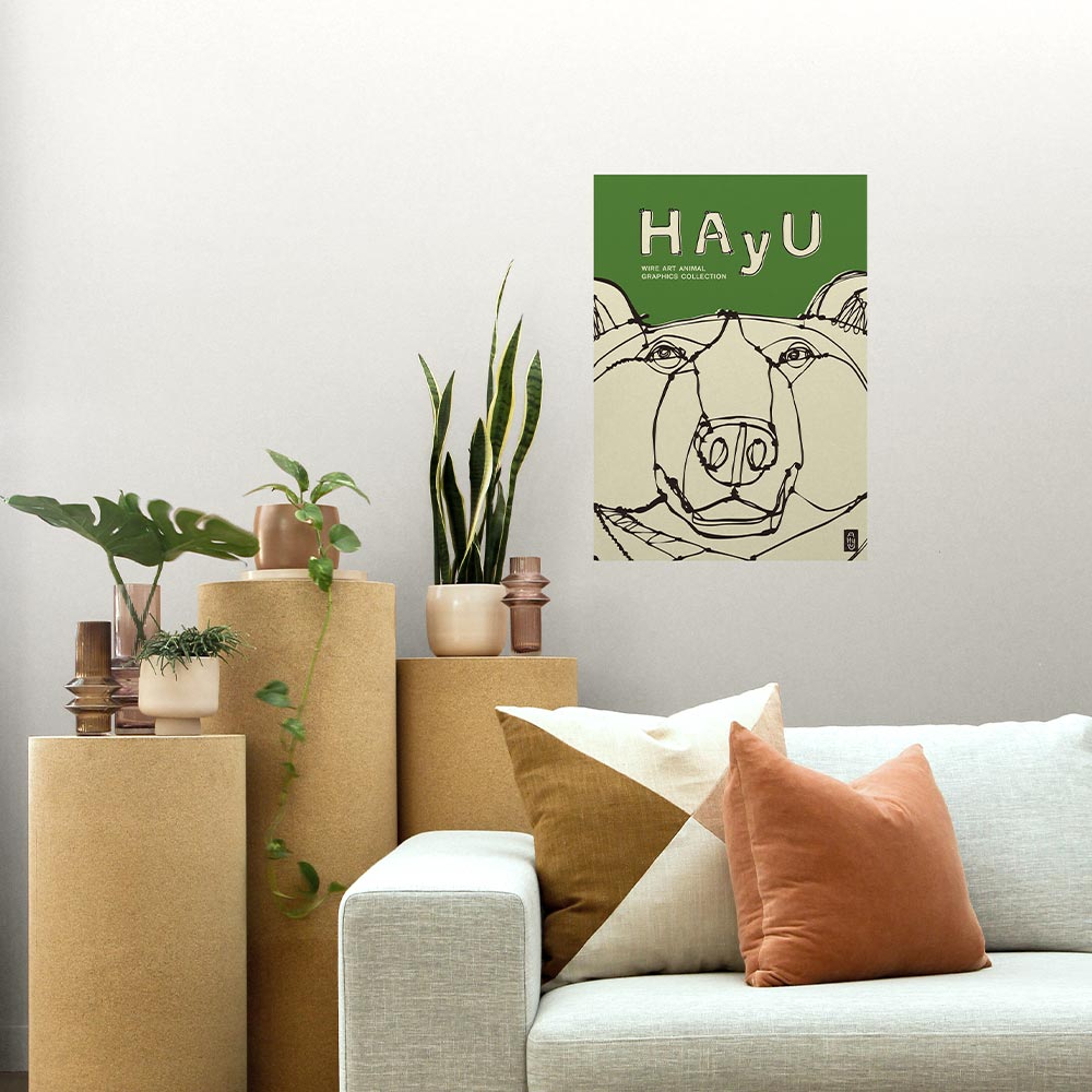 【卸専用】貼ってはがせる アートポスター A2サイズ ウォールステッカー WALLTZ ウォルツ HAyU 小川学 HAyU ANIMAL ART POSTER Single color グリズリー TWZ-HYAP11