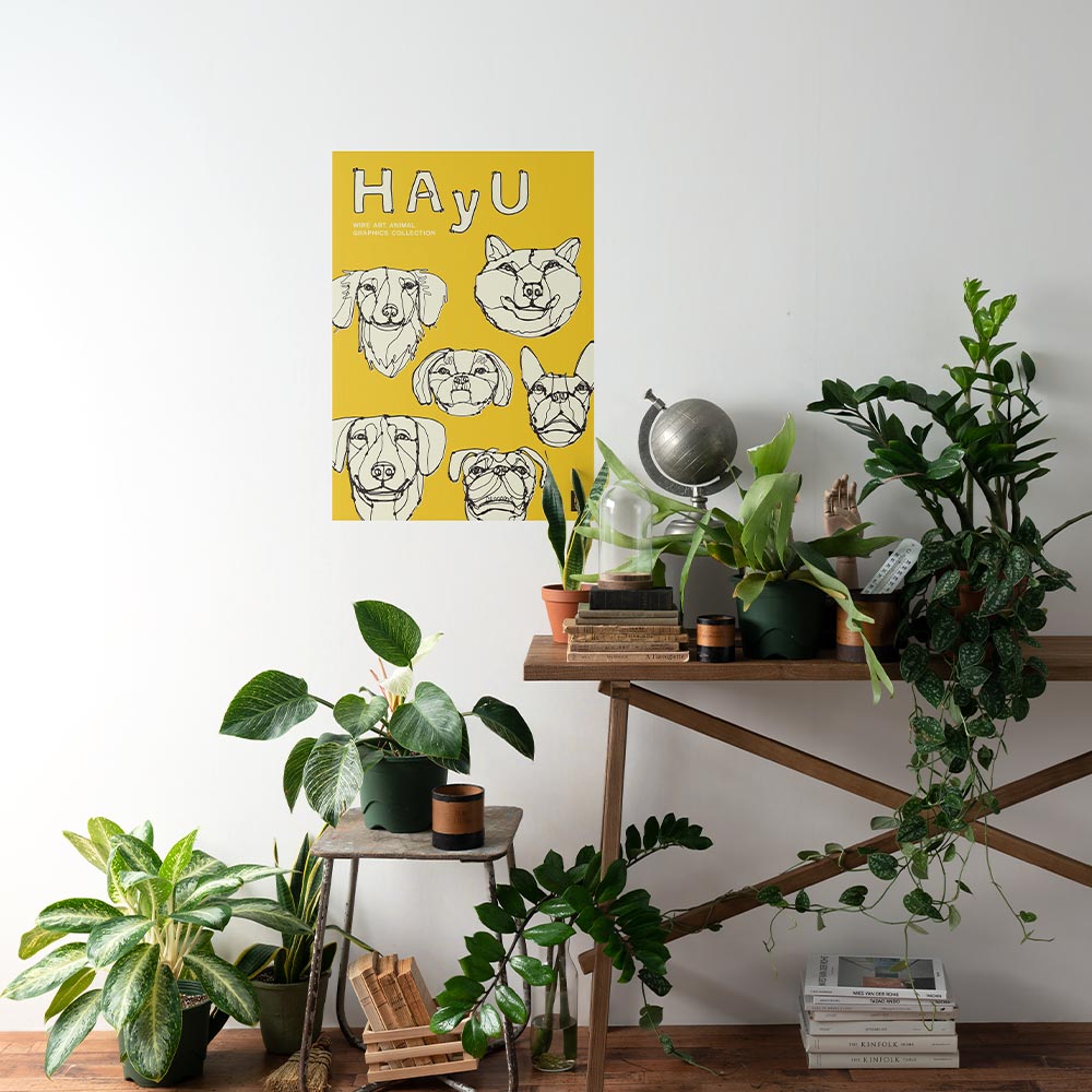 【卸専用】貼ってはがせる アートポスター A2サイズ ウォールステッカー WALLTZ ウォルツ HAyU 小川学 HAyU ANIMAL ART POSTER Single color 6匹のイヌ TWZ-HYAP18