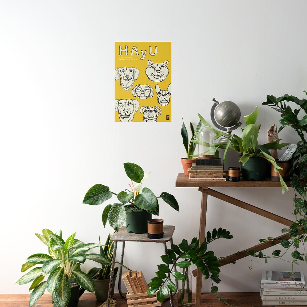 貼ってはがせる アートポスター A3サイズ ウォールステッカー WALLTZ ウォルツ HAyU 小川学 HAyU ANIMAL ART POSTER Single color 6匹のイヌ TWZ-HYAP18