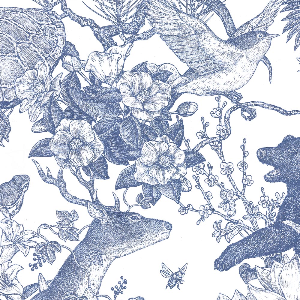 【卸専用】はがせる壁紙 シールタイプ WALLTZ ウォルツ 村山大明 Japanese forest Double Blue TWZ-JFDBL (49cm×3.3mサイズ)