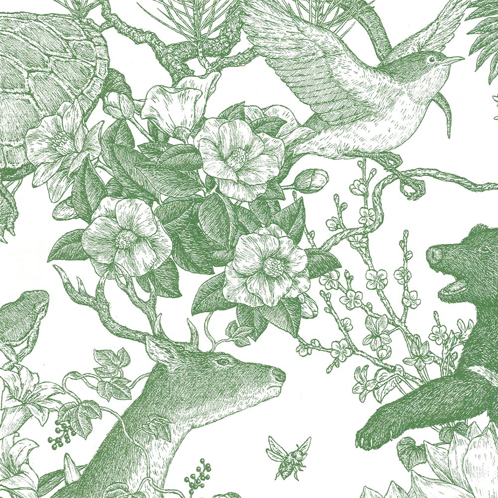 【卸専用】はがせる壁紙 シールタイプ WALLTZ ウォルツ 村山大明 Japanese forest Double Green TWZ-JFDGR (49cm×2.7mサイズ)