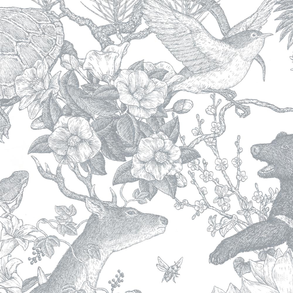 【卸専用】はがせる壁紙 シールタイプ WALLTZ ウォルツ 村山大明 Japanese forest Double Gray TWZ-JFDGY (49cm×3mサイズ)