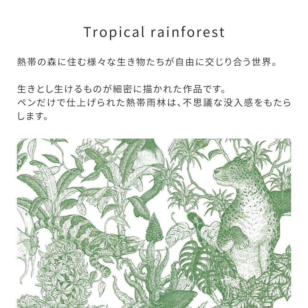 はがせる壁紙 のりなしタイプ WALLTZ ウォルツ 村山大明 Tropical rainforest Green NWZ-TFGR (49cm×2.5mサイズ)