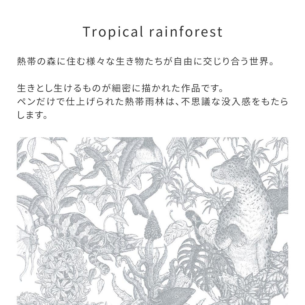 はがせる壁紙 シールタイプ WALLTZ ウォルツ 村山大明 Tropical rainforest Gray TWZ-TFGY (49cm×2.7mサイズ)